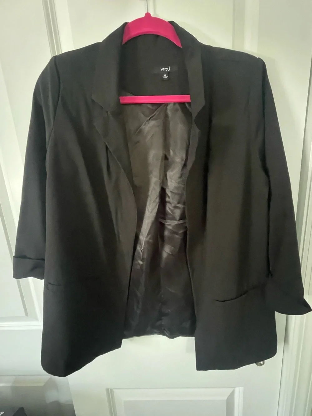 Very J Black Open-Front Relaxed Blazer